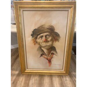 Original 1960s/early 1970s Maher Naguib Morcos signed clown oil painting